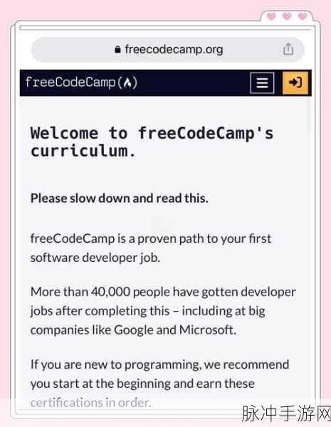 编程新风尚,手游玩家如何借FreeCodeCamp解锁碎片时间奥秘