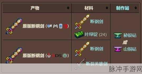 泰拉瑞亚原版断钢剑，打造传奇武器的详细攻略