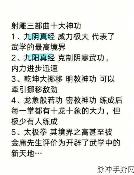 射雕武林拜帖，揭秘武学新境界的神秘钥匙