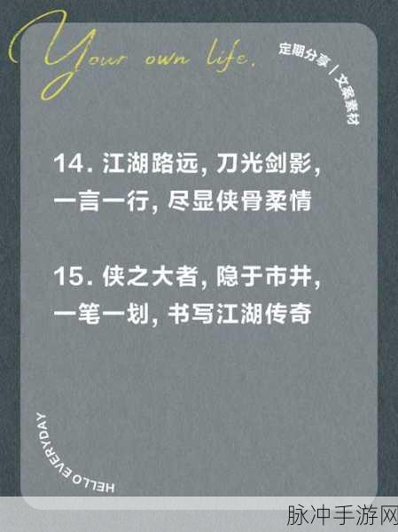 烟雨江湖攻略盛宴,风云变幻江湖路,你的刀光剑影已蓄势待发!