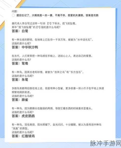 桃源秘境探鸟趣，鸟类辨认大赛全攻略，解锁自然新篇章！