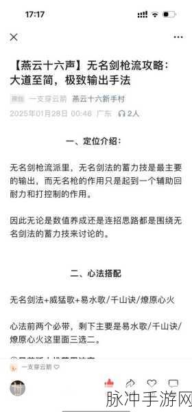 燕云十六声无名剑法，连招深度剖析与隐藏技巧大公开