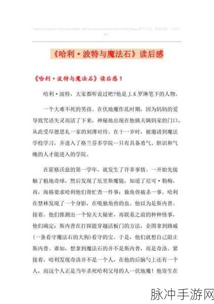 魔法世界的回响，哈利波特与魔法石读后感融入手游奇妙之旅