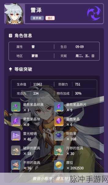 原神雷泽突破材料全揭秘，高效获取与技巧大放送